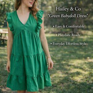 Hailey & Co Dress Play Date Babydoll SZM Ruffle Green Tiered Boho Cottage
